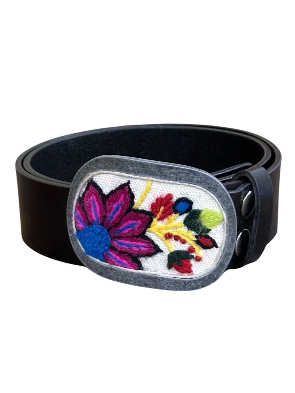 Women’s Pistil Embroidered Buckle Gisele Boho Floral Black Leather Belt